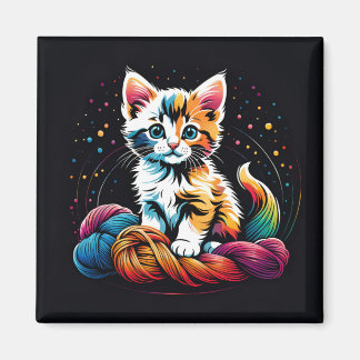 Cute Calico Kitten with Yarn Magnet