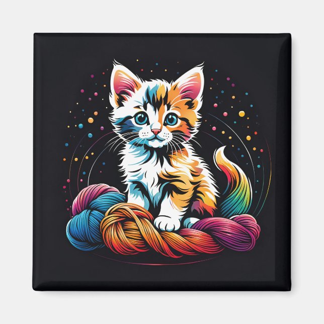 Cute Calico Kitten with Yarn Magnet (Front)