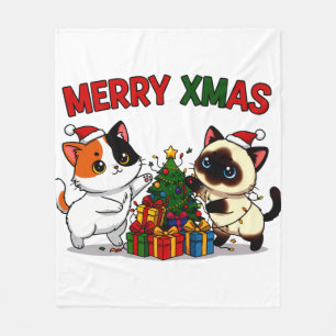 Cute Calico & Siamese Kitten Gift Fleece Blanket