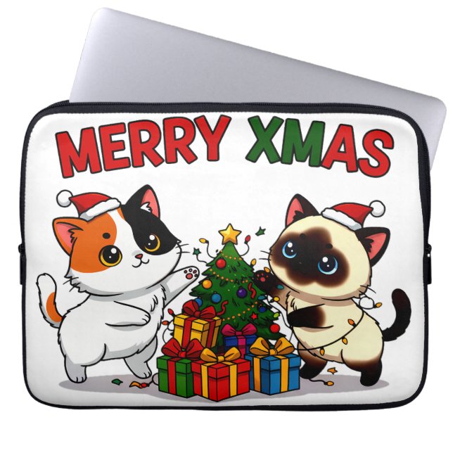 Cute Calico & Siamese Kitten Gift Laptop Sleeve (Front)