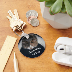 Cute Calico Sleeping Cat Dreaming of You Key Ring