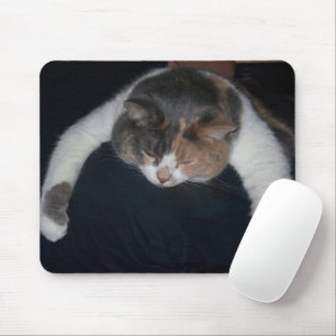 Cute Calico Sleeping Cat Over Shoulder Mouse Mat