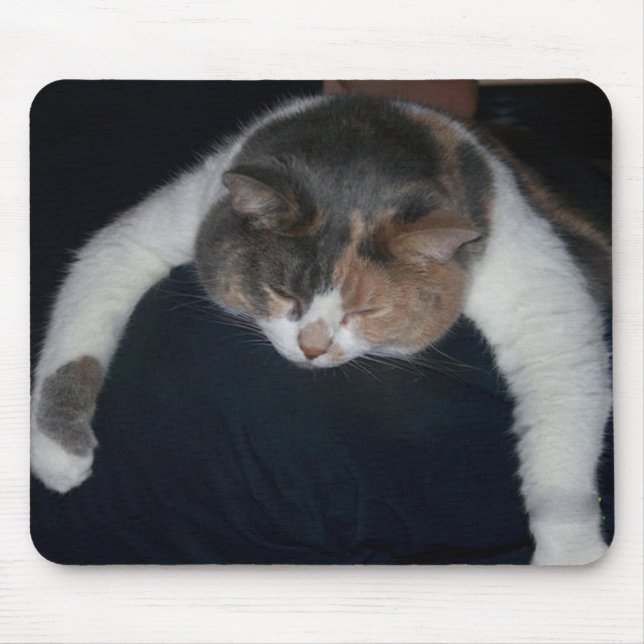 Cute Calico Sleeping Cat Over Shoulder Mouse Mat (Front)