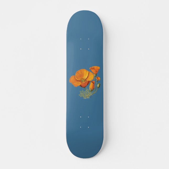 Cute California Poppy Flower Vintage Skateboard (Front)