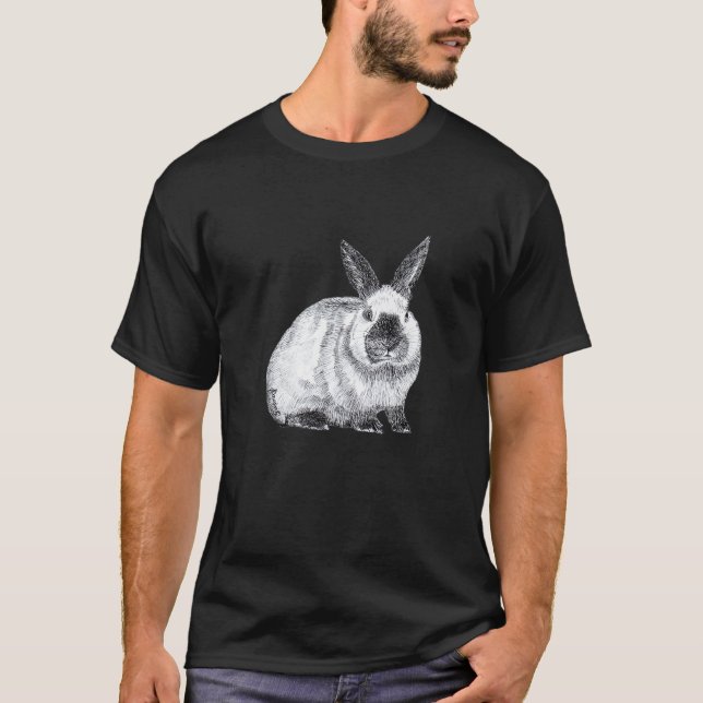 Cute Californian Rex Bunny Rabbit Drawing T-Shirt (Front)