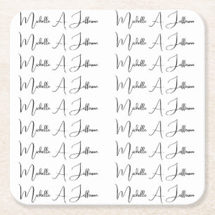 Cute Calligraphy Creative Trendy Custom Name Square Paper Coaster