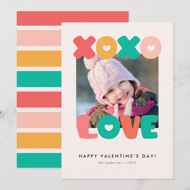 Cute Calligraphy Kids Valentines Day Photo Card (Front/Back)