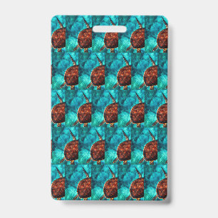 Cute Calm Sea Turtle Aqua Caribbean waters ID Badge