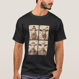 Cute Calves Autumn Leaves Farm Animals Fall Aesthe T-Shirt