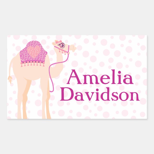 Cute camel book plate name pink id label sticker (Front)