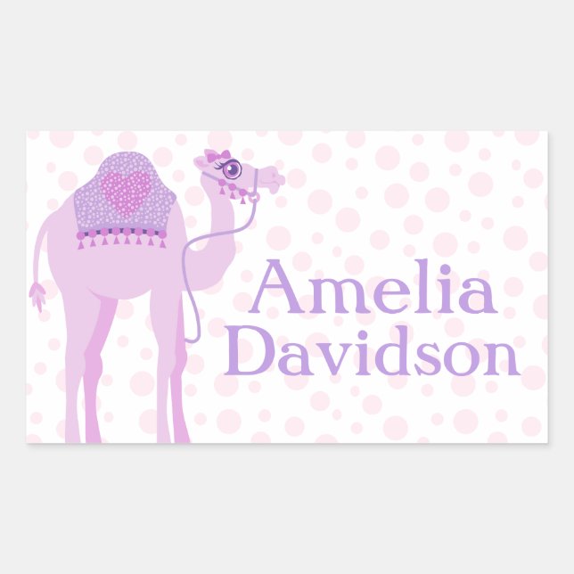 Cute camel book plate name purple id label sticker (Front)