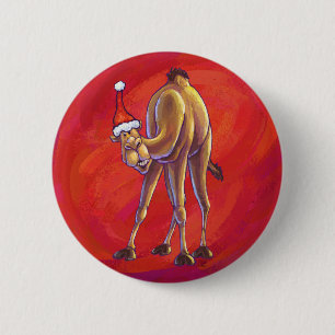 Cute Camel Christmas On Red 6 Cm Round Badge