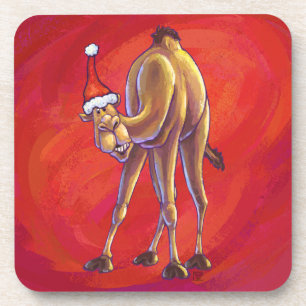 Cute Camel Christmas On Red Coaster
