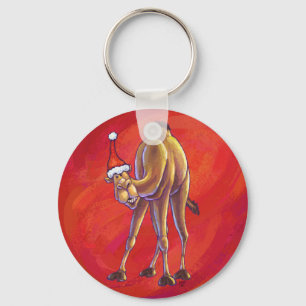 Cute Camel Christmas On Red Key Ring