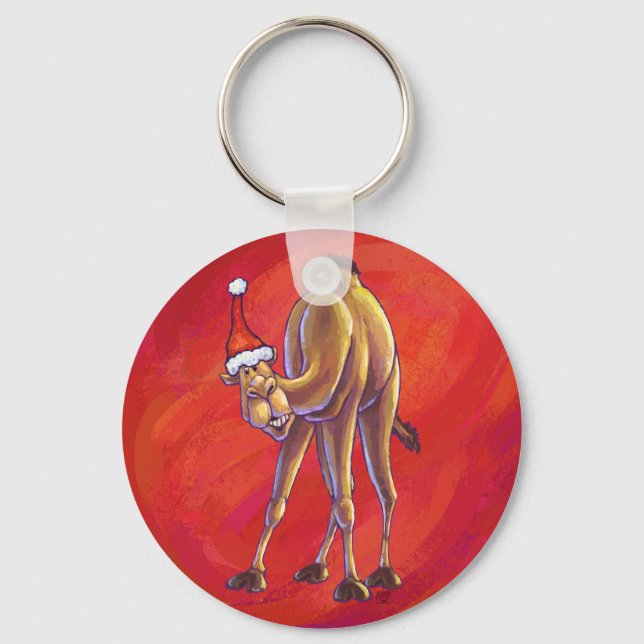 Cute Camel Christmas On Red Key Ring (Front)