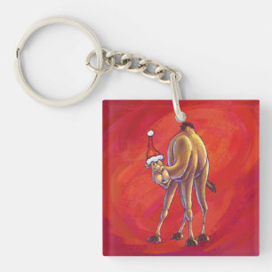 Cute Camel Christmas On Red Key Ring
