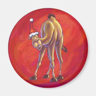 Cute Camel Christmas On Red Magnet