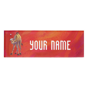 Cute Camel Christmas On Red Name Tag