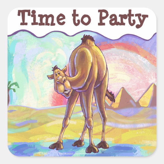 Cute Camel Time to Party Square Sticker (Front)