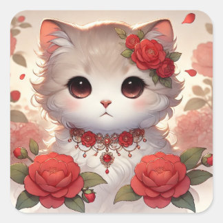 Cute Camelia Princess Cat Square Sticker