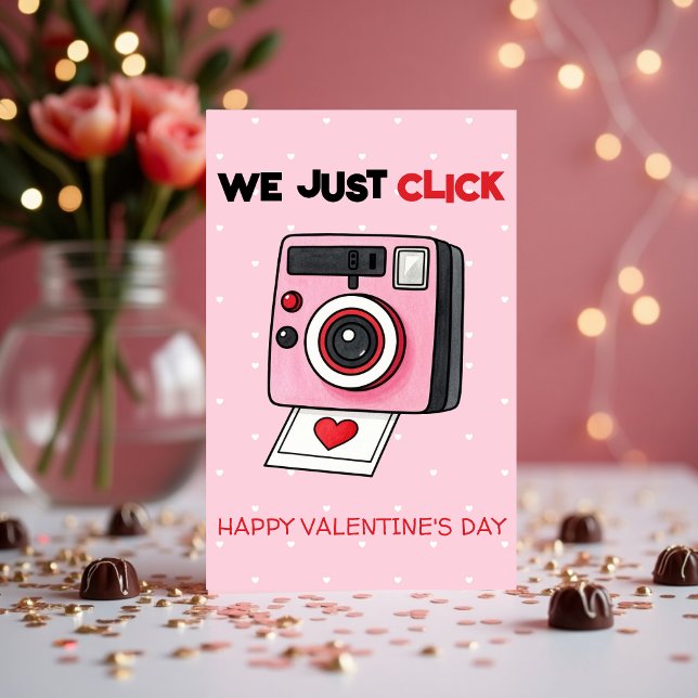 Cute Camera Pun Love Valentine for Kids and Couple Holiday Card (We Just Click Valentine’s Day Card – Cute Camera Love Card for Couples)