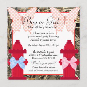 Cute Camo Fire Hydrant Gender Reveal Invitation