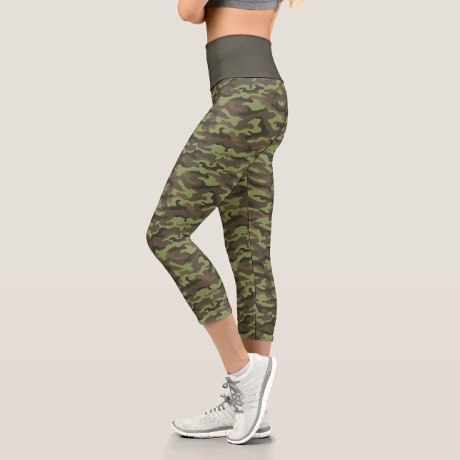 Cute Camo Green Camouflage Capri Leggings (Left)