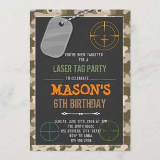 Cute camo laser tag birthday invitation