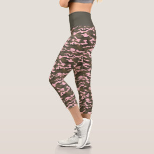 Cute Camouflage Grey & Candy Pink Capri Leggings