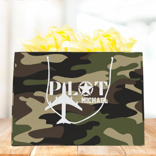 Cute Camouflage Pilot typography, personalised Large Gift Bag