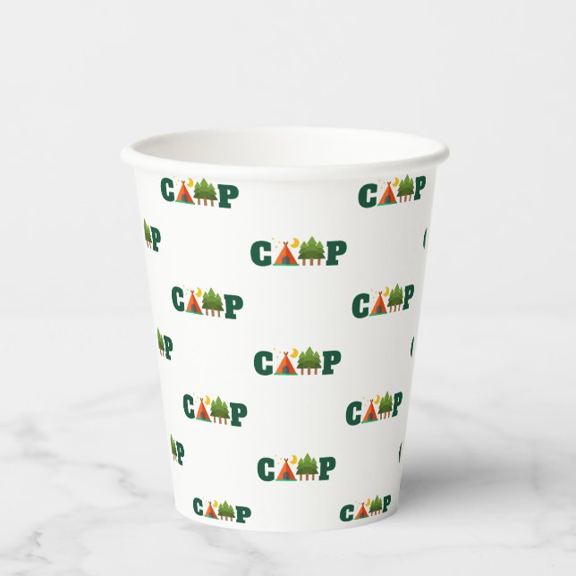 Cute camp Design With Tent And Trees Paper Cups (Front)