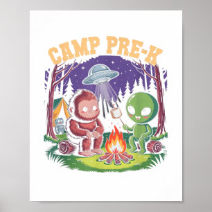 Cute Camp Pre-k Kids Alien Campground Bigfoot Camp Poster