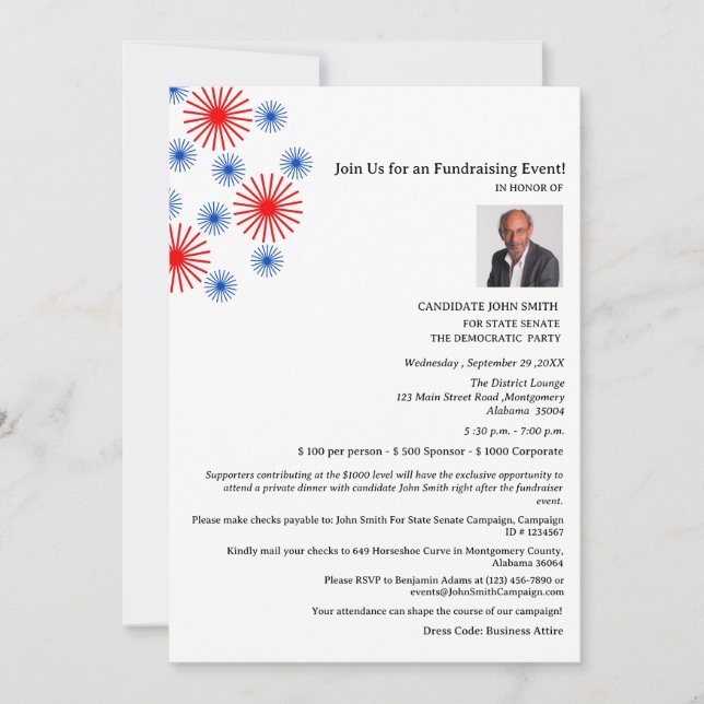 Cute Campaign Political Fundraiser  Invitation (Front)