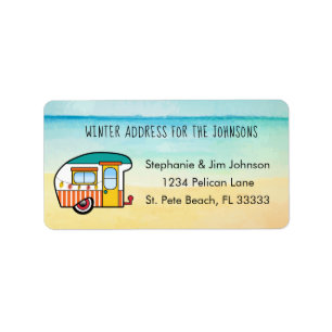 Cute Camper on Beach Winter Home New Address Label