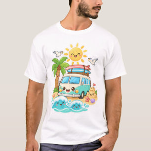 Cute Camper Van Beach Surfboards Road Trip T-Shirt