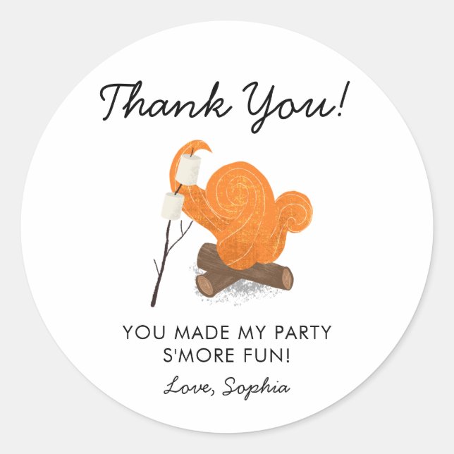 Cute Campfire Birthday Party Favour Classic Round Sticker (Front)