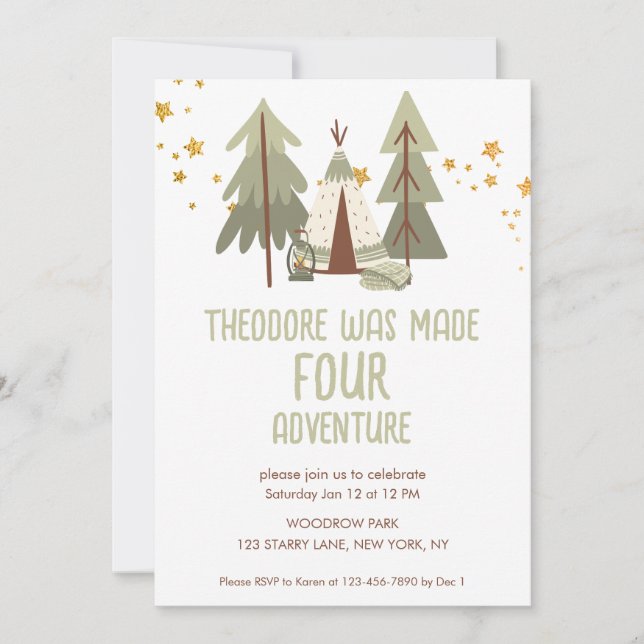 Cute Camping Adventure Fourth Birthday Invitation (Front)