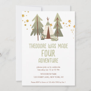 Cute Camping Adventure Fourth Birthday Invitation