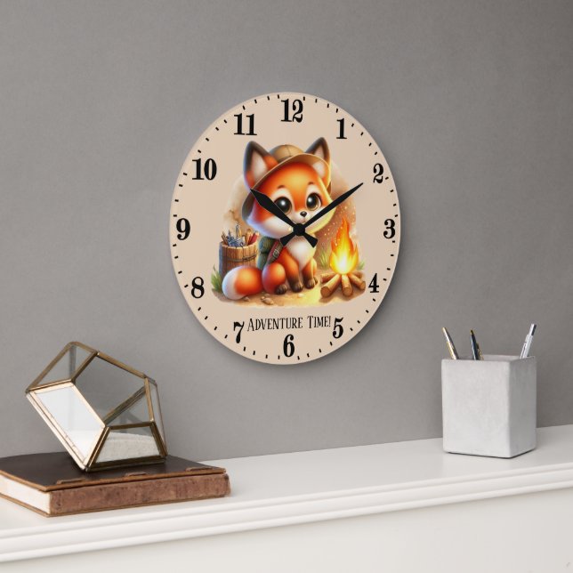 Cute camping adventure time fox add text large clock (Office)