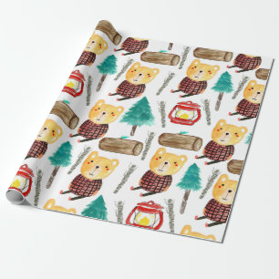 Cute camping bear birthday wrapping paper