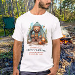 Cute Camping Bear Personalised Happy Camper Trip T-Shirt<br><div class="desc">Cute camping bear matching family shirts perfect for your upcoming family vacation! Whether you're going on a summer trip or a camping adventure, our matching shirts featuring a cute watercolor bear design will make your trip even more stylish and fun. The design features cute bears, a tent and forest scene,...</div>