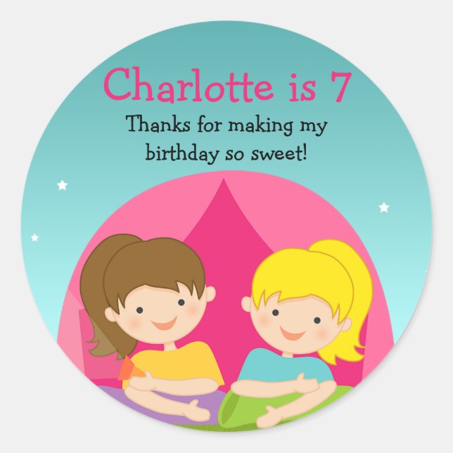 Cute Camping Birthday Party Sticker (Front)