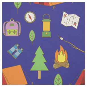 Cute Camping Hiking Kids Room Decor Blue Fabric