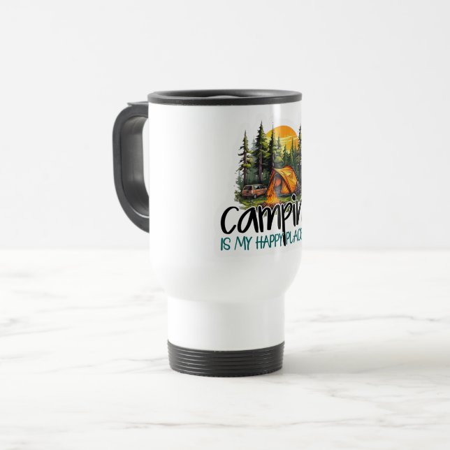 Cute Camping is My Happy Place Travel Coffee Mug (Front Left)