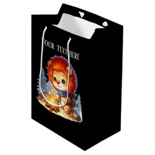 Cute camping lion add text  medium gift bag