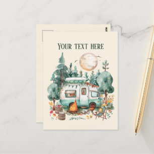Cute camping lovers add message postcard