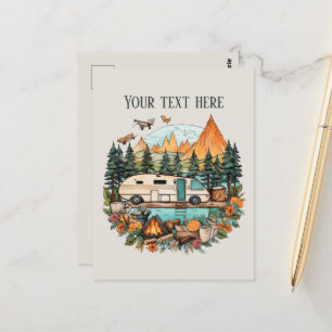Cute camping lovers add text postcard
