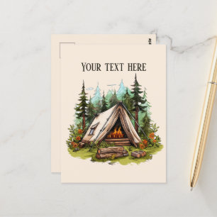 Cute camping lovers add text postcard