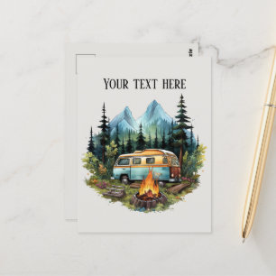 Cute camping lovers add text  postcard