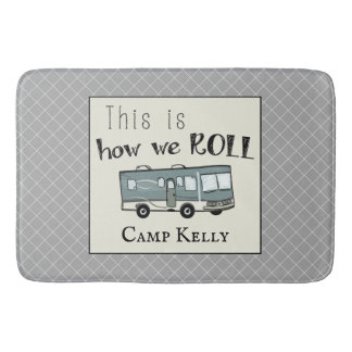 Cute Camping RV "This is How We Roll" Personalised Bath Mat